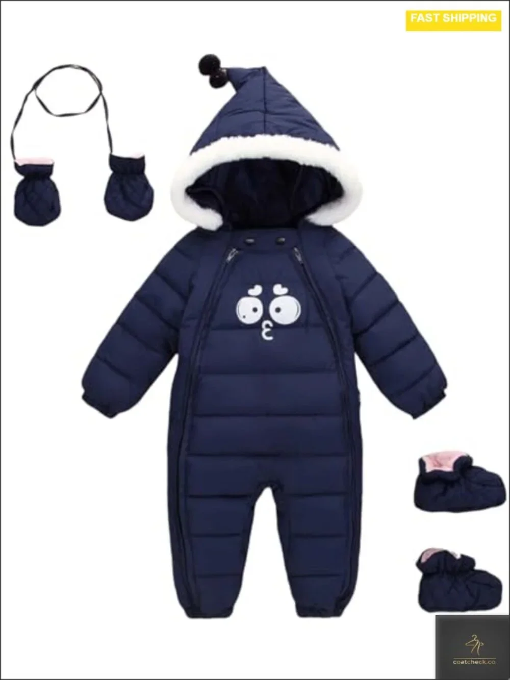 Baby Snowsuit Jumpsuit Winter Coat Hooded Faux Fur Polyester Toddler